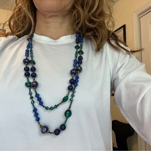 Premier Long Blue and Green Beaded Necklace